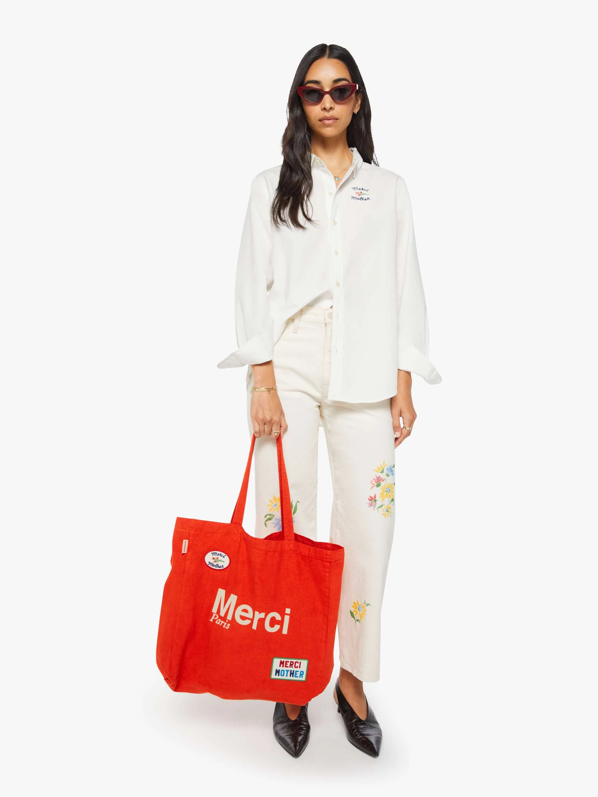 Merci x MOTHER Merci Tote - Red And Ecru - Image 3